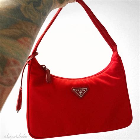 red prada bag with chain|Prada over the shoulder bag.